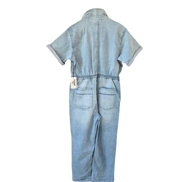 Jordache Vintage Motorcycle Club Denim Jean Cameron Coverall Jumpsuit Size L - Picture 2 of 9